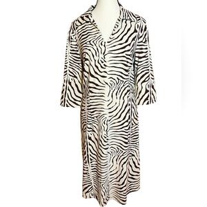 J. McLaughlin | Dresses | J Mclaughlin Ivory Brown Zebra Stretch Nylon  Jersey Split Neck Midi Dress Size L | Poshmark